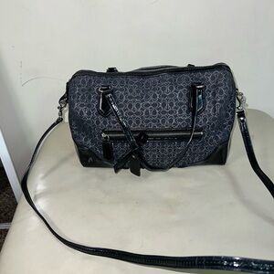 Coach Black Signature Satchel with Patent Leather Trim